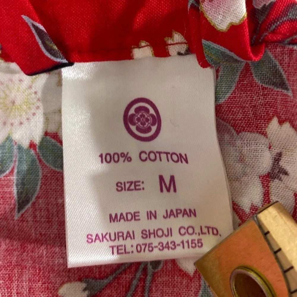 Sakurai Shoji Kimono Robe Kids M Red Excellent Geisha Floral Cotton Japan